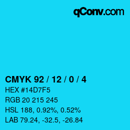 カラーコード: CMYK 92 / 12 / 0 / 4 | qconv.com