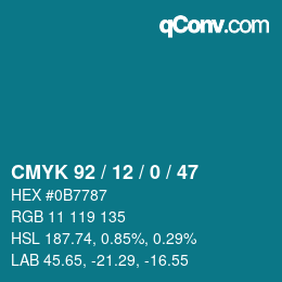 Color code: CMYK 92 / 12 / 0 / 47 | qconv.com