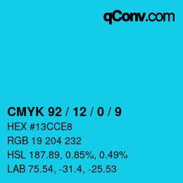 カラーコード: CMYK 92 / 12 / 0 / 9 | qconv.com