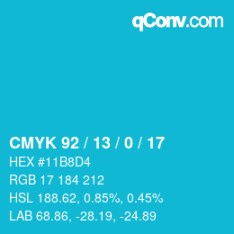 カラーコード: CMYK 92 / 13 / 0 / 17 | qconv.com