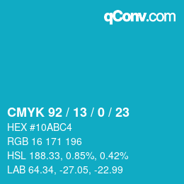 カラーコード: CMYK 92 / 13 / 0 / 23 | qconv.com