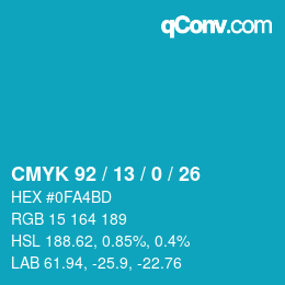 カラーコード: CMYK 92 / 13 / 0 / 26 | qconv.com