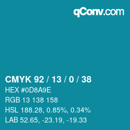 Color code: CMYK 92 / 13 / 0 / 38 | qconv.com