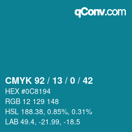 颜色代码: CMYK 92 / 13 / 0 / 42 | qconv.com