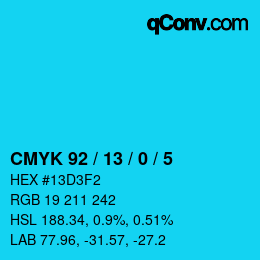 カラーコード: CMYK 92 / 13 / 0 / 5 | qconv.com