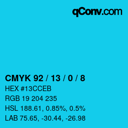 カラーコード: CMYK 92 / 13 / 0 / 8 | qconv.com