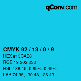 カラーコード: CMYK 92 / 13 / 0 / 9 | qconv.com