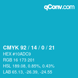 カラーコード: CMYK 92 / 14 / 0 / 21 | qconv.com