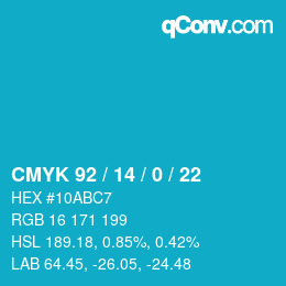 颜色代码: CMYK 92 / 14 / 0 / 22 | qconv.com