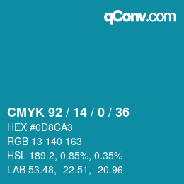 カラーコード: CMYK 92 / 14 / 0 / 36 | qconv.com