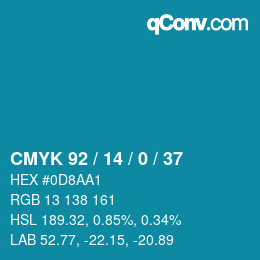 カラーコード: CMYK 92 / 14 / 0 / 37 | qconv.com