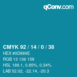 Color code: CMYK 92 / 14 / 0 / 38 | qconv.com