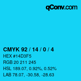 Color code: CMYK 92 / 14 / 0 / 4 | qconv.com