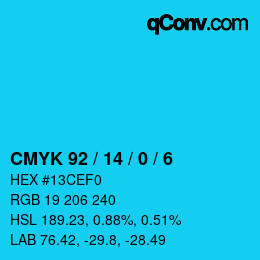 颜色代码: CMYK 92 / 14 / 0 / 6 | qconv.com