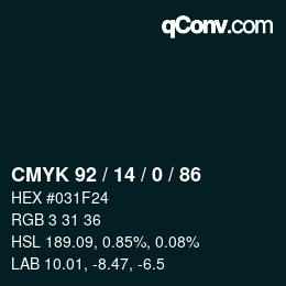 カラーコード: CMYK 92 / 14 / 0 / 86 | qconv.com