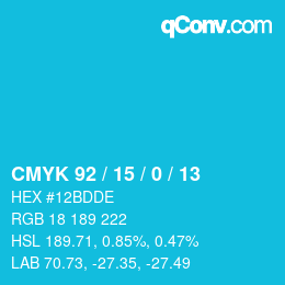 カラーコード: CMYK 92 / 15 / 0 / 13 | qconv.com