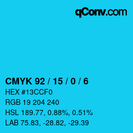 Color code: CMYK 92 / 15 / 0 / 6 | qconv.com
