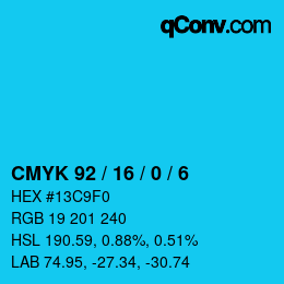 カラーコード: CMYK 92 / 16 / 0 / 6 | qconv.com