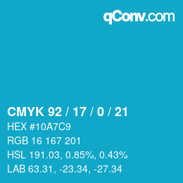 カラーコード: CMYK 92 / 17 / 0 / 21 | qconv.com