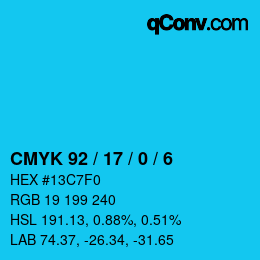 Color code: CMYK 92 / 17 / 0 / 6 | qconv.com
