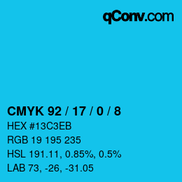 カラーコード: CMYK 92 / 17 / 0 / 8 | qconv.com