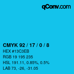 Color code: CMYK 92 / 17 / 0 / 8 | qconv.com