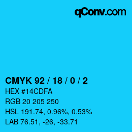 Color code: CMYK 92 / 18 / 0 / 2 | qconv.com