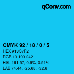Color code: CMYK 92 / 18 / 0 / 5 | qconv.com