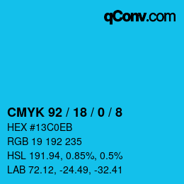 カラーコード: CMYK 92 / 18 / 0 / 8 | qconv.com