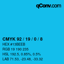 Color code: CMYK 92 / 19 / 0 / 8 | qconv.com