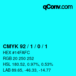 カラーコード: CMYK 92 / 1 / 0 / 1 | qconv.com