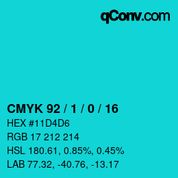 カラーコード: CMYK 92 / 1 / 0 / 16 | qconv.com
