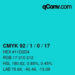 Color code: CMYK 92 / 1 / 0 / 17 | qconv.com