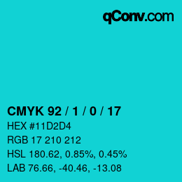 カラーコード: CMYK 92 / 1 / 0 / 17 | qconv.com
