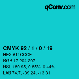 カラーコード: CMYK 92 / 1 / 0 / 19 | qconv.com