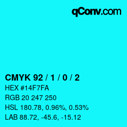 カラーコード: CMYK 92 / 1 / 0 / 2 | qconv.com