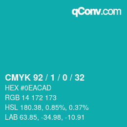 颜色代码: CMYK 92 / 1 / 0 / 32 | qconv.com