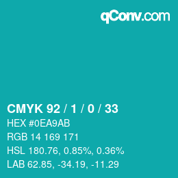 カラーコード: CMYK 92 / 1 / 0 / 33 | qconv.com