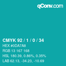 カラーコード: CMYK 92 / 1 / 0 / 34 | qconv.com