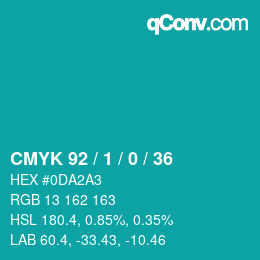 カラーコード: CMYK 92 / 1 / 0 / 36 | qconv.com