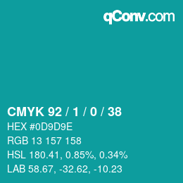 カラーコード: CMYK 92 / 1 / 0 / 38 | qconv.com