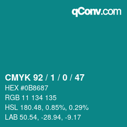 カラーコード: CMYK 92 / 1 / 0 / 47 | qconv.com