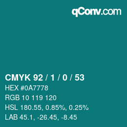 カラーコード: CMYK 92 / 1 / 0 / 53 | qconv.com