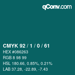 カラーコード: CMYK 92 / 1 / 0 / 61 | qconv.com