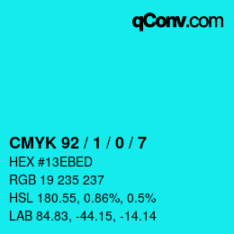 カラーコード: CMYK 92 / 1 / 0 / 7 | qconv.com