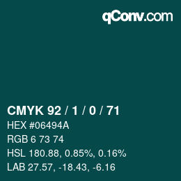 カラーコード: CMYK 92 / 1 / 0 / 71 | qconv.com