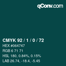 颜色代码: CMYK 92 / 1 / 0 / 72 | qconv.com
