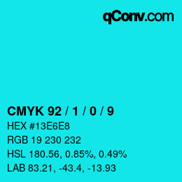 カラーコード: CMYK 92 / 1 / 0 / 9 | qconv.com