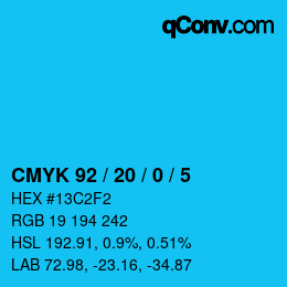 Color code: CMYK 92 / 20 / 0 / 5 | qconv.com