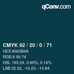 Color code: CMYK 92 / 20 / 0 / 71 | qconv.com